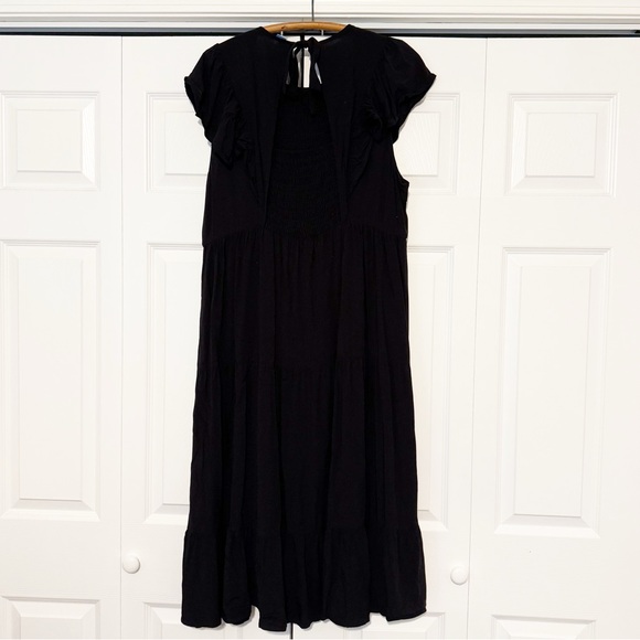 Old Navy Fit & Flare Smocked Midi Dress XXL Black Tiered Flutter Sleeve Tie Back - Picture 8 of 9
